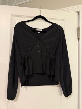 Topshop Black V-Neck Peplum Button-Front Blouse